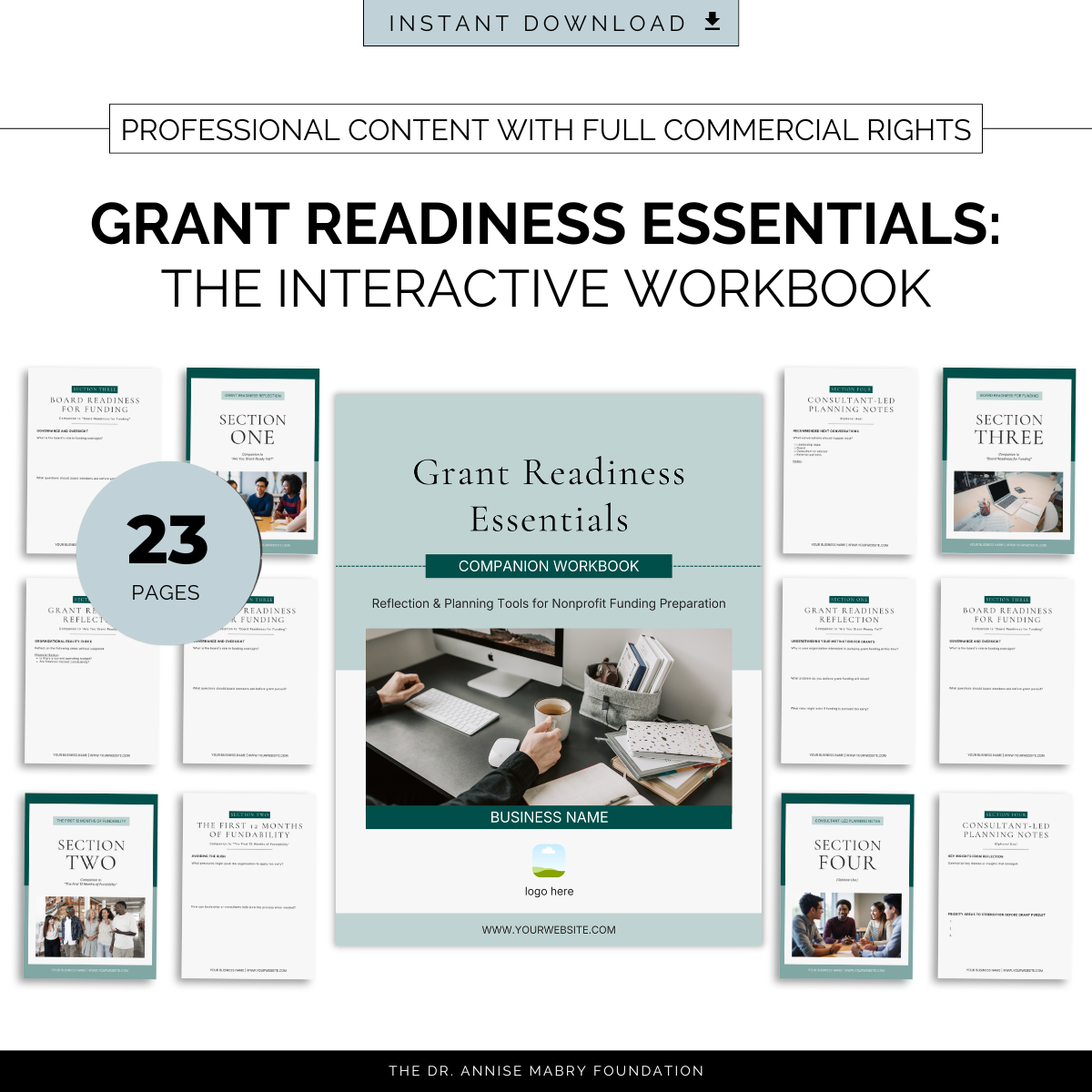 Grant Readiness Essentials: Workbook for Nonprofit Funding | PLR Companion Workbook & Canva Template