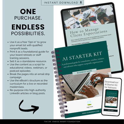AI Starter Kit for Nonprofit Consultants &amp; Trainers | PLR Toolkit &amp; Canva Template