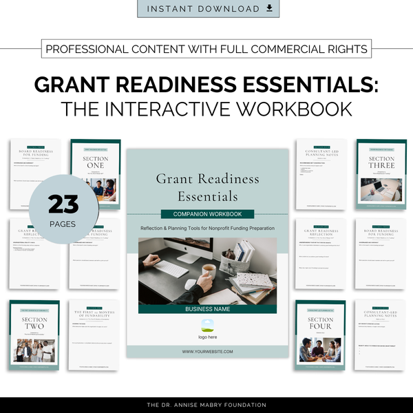 Grant Readiness Essentials: Workbook for Nonprofit Funding | PLR Companion Workbook & Canva Template