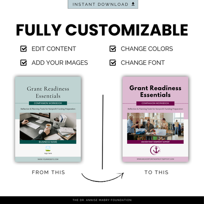Grant Readiness Essentials: Workbook for Nonprofit Funding | PLR Companion Workbook &amp; Canva Template