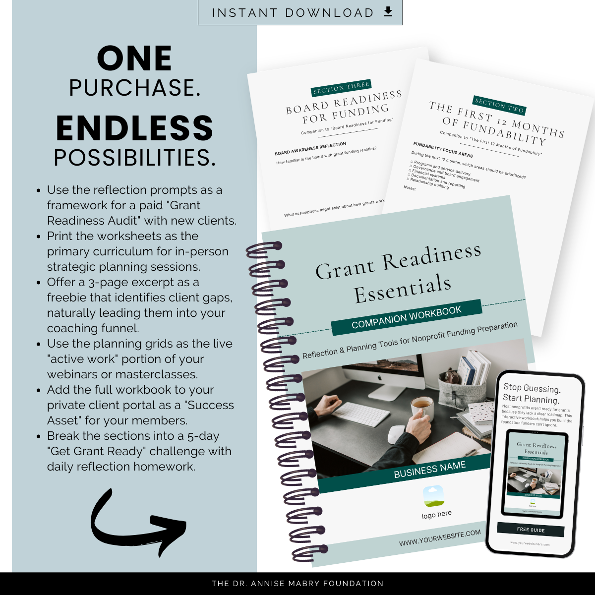 Grant Readiness Essentials: Workbook for Nonprofit Funding | PLR Companion Workbook &amp; Canva Template