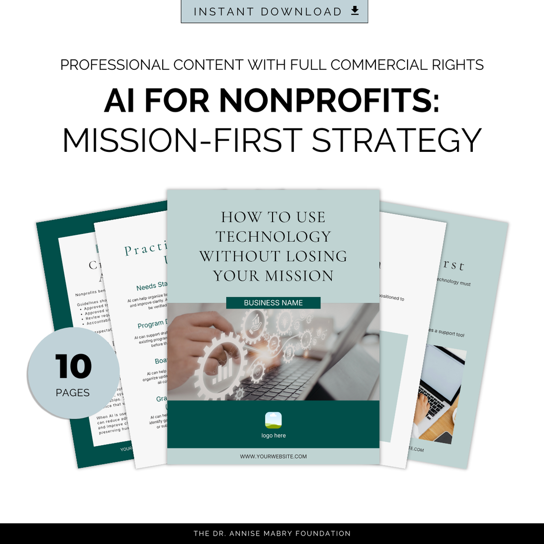 AI For Nonprofits: How to Use Technology Without Losing Your Mission | PLR eBook &amp; Canva Template