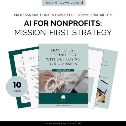 AI For Nonprofits: How to Use Technology Without Losing Your Mission | PLR eBook &amp; Canva Template