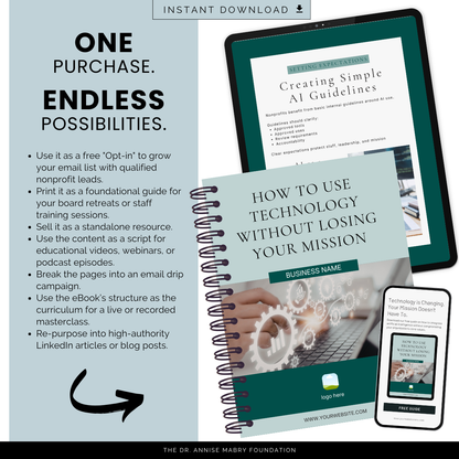 AI For Nonprofits: How to Use Technology Without Losing Your Mission | PLR eBook &amp; Canva Template